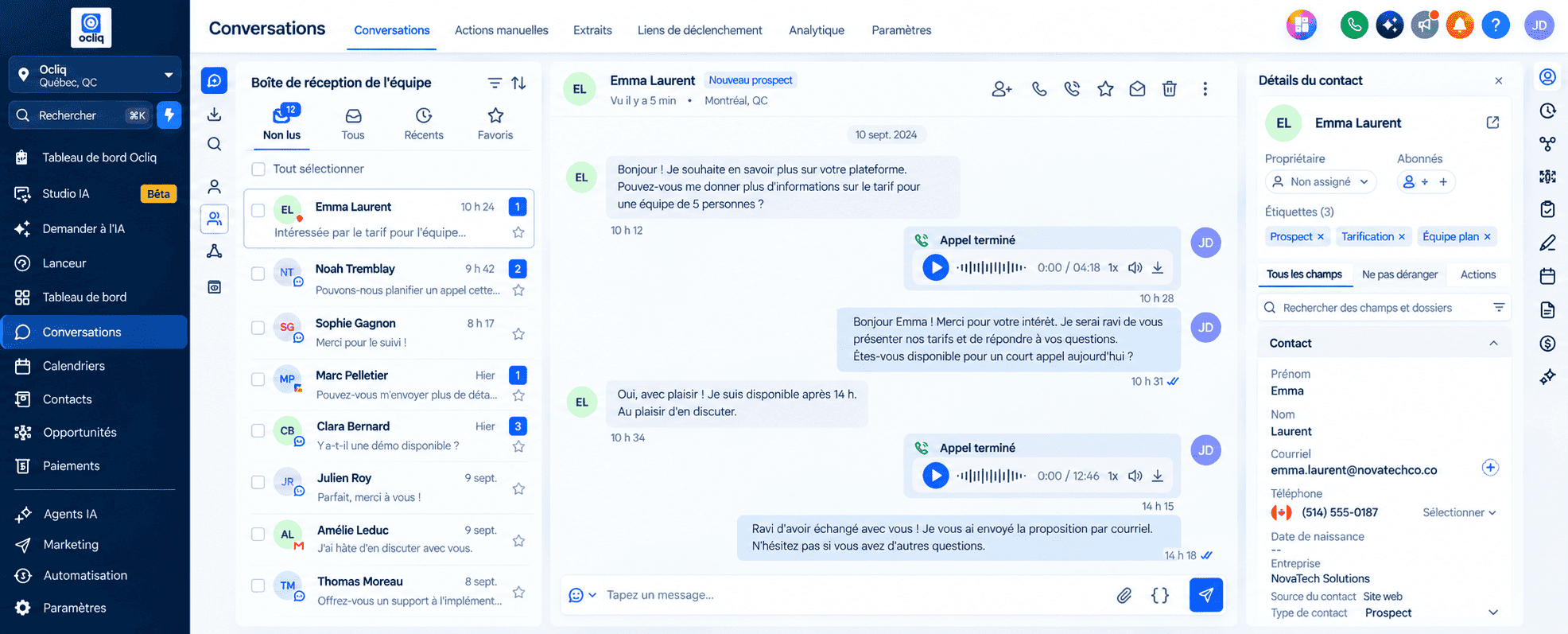 Ocliq: centralized conversations and customer history